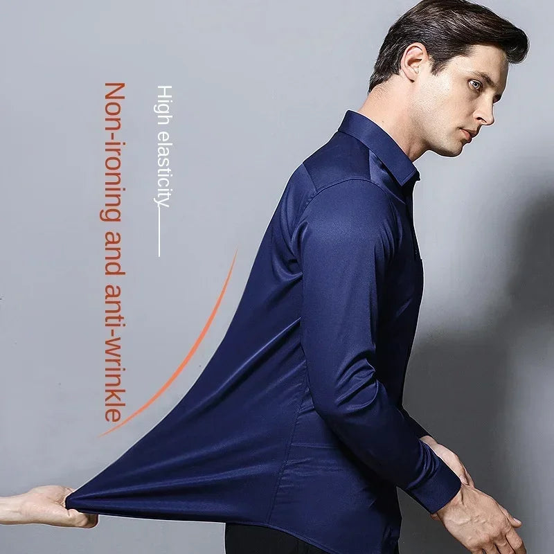 Men's Dress Shirt – Non-Iron Elastic Work Attire for Professional Comfort — fabric detail