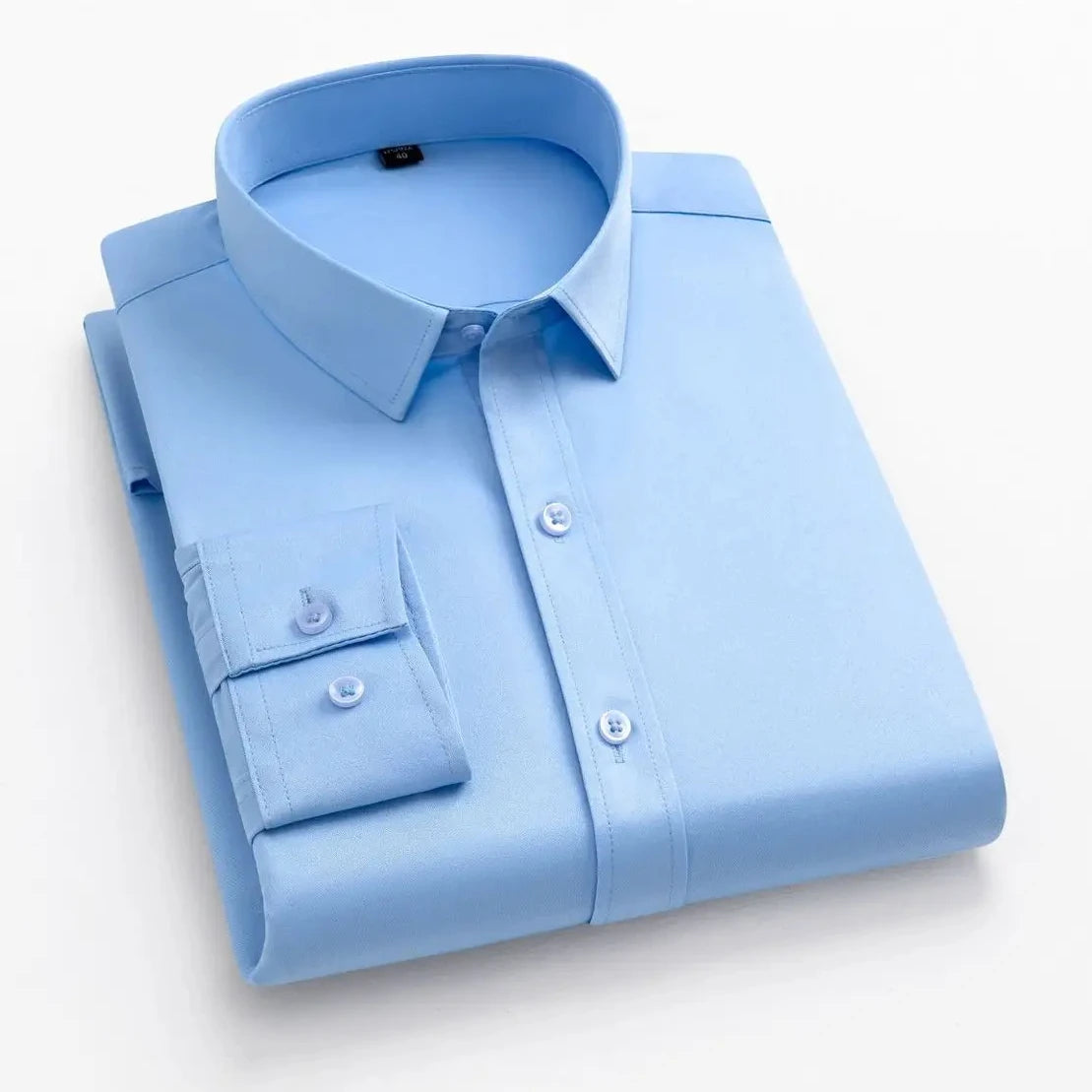 Men's Dress Shirt – Non-Iron Elastic Work Attire for Professional Comfort — front close-up