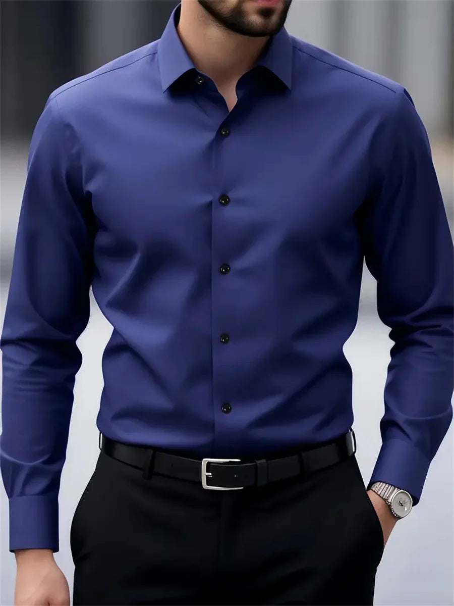 Men's Dress Shirt – Slim Fit Wrinkle-Free Essential for Professional Wear — model wearing