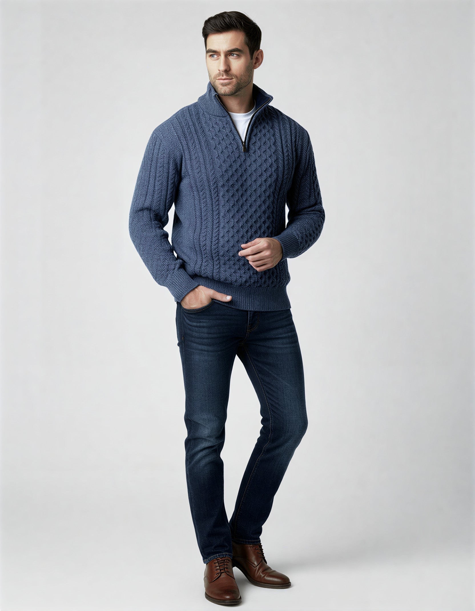 Men's Half-Zip Jumper – Textured Knit Pullover – Regular Fit Quarter-Zip Sweater