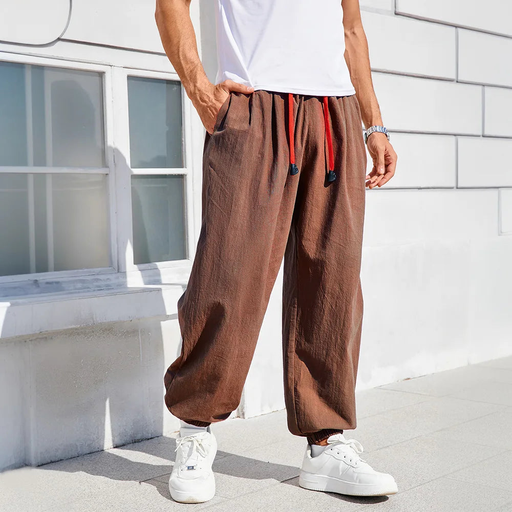 Men's Harem Pants – Comfortable Cotton Linen Joggers for Casual Outings — close-up