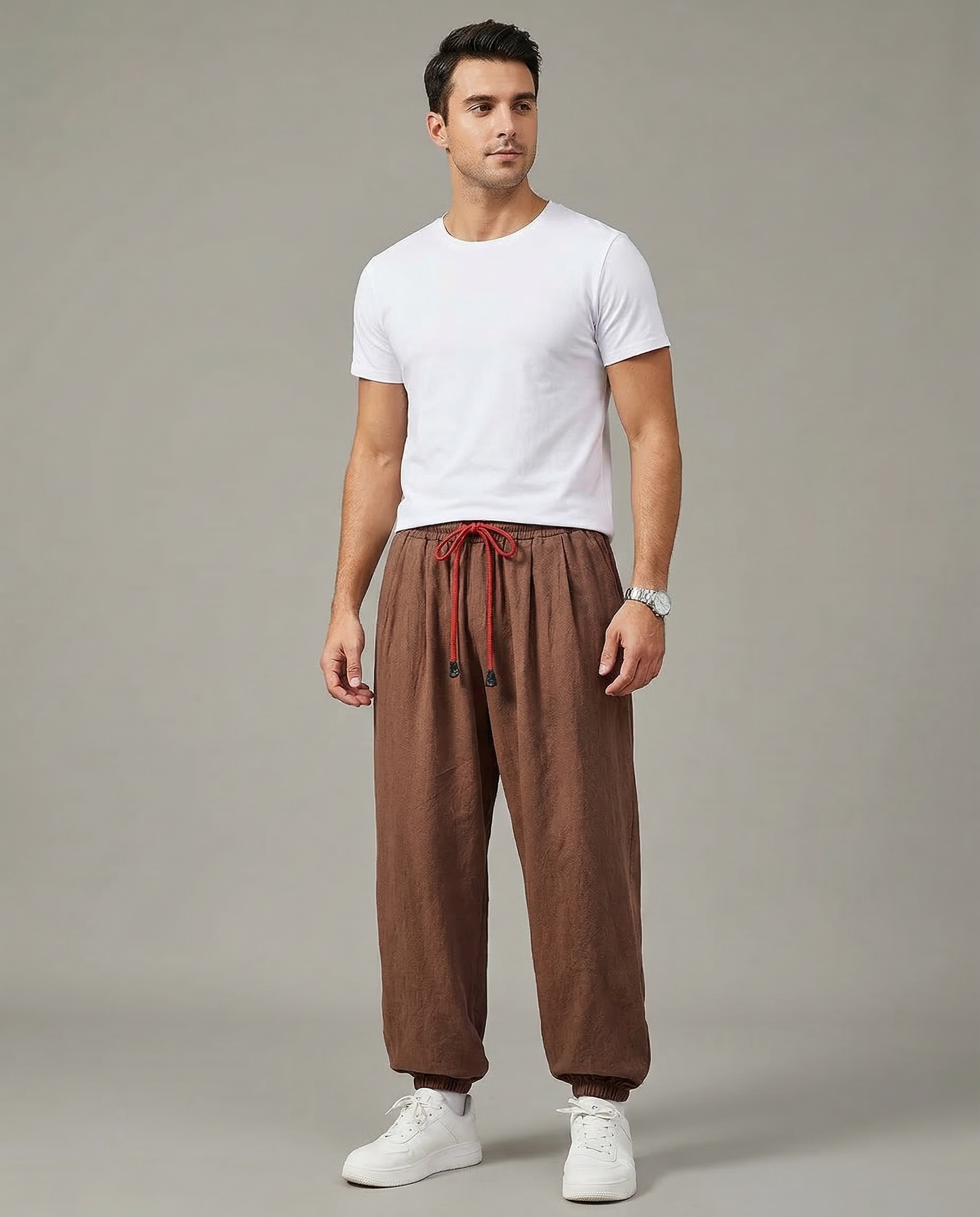 Men's Harem Pants – Cozy Loose Fit Cotton-Linen Trousers — back view