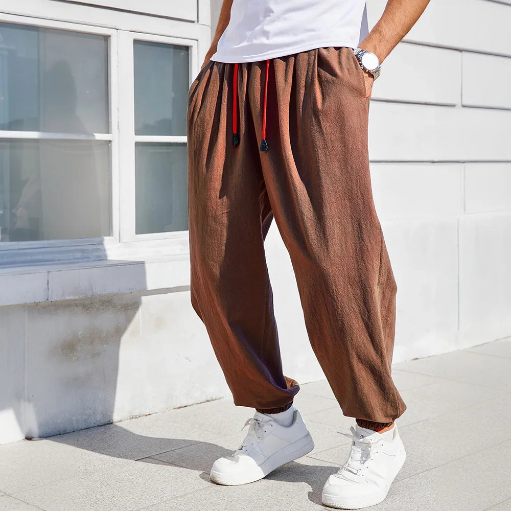 Men's Harem Pants – Cozy Loose Fit Cotton-Linen Trousers — detail view