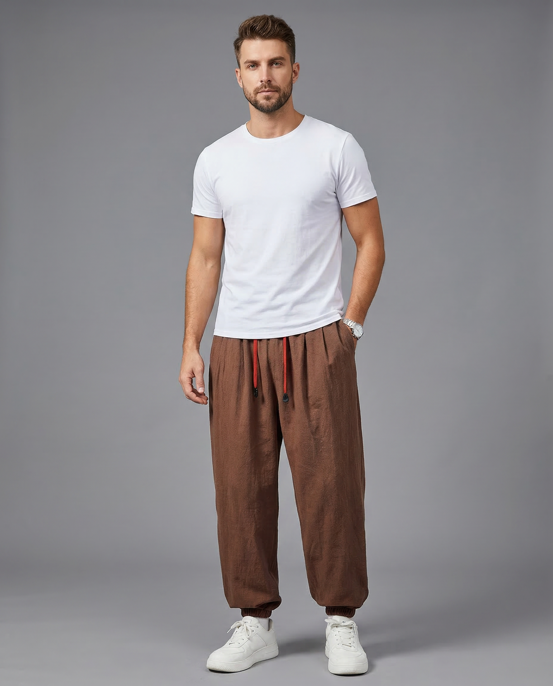 Men's Harem Pants – Cozy Loose Fit Cotton-Linen Trousers — side view
