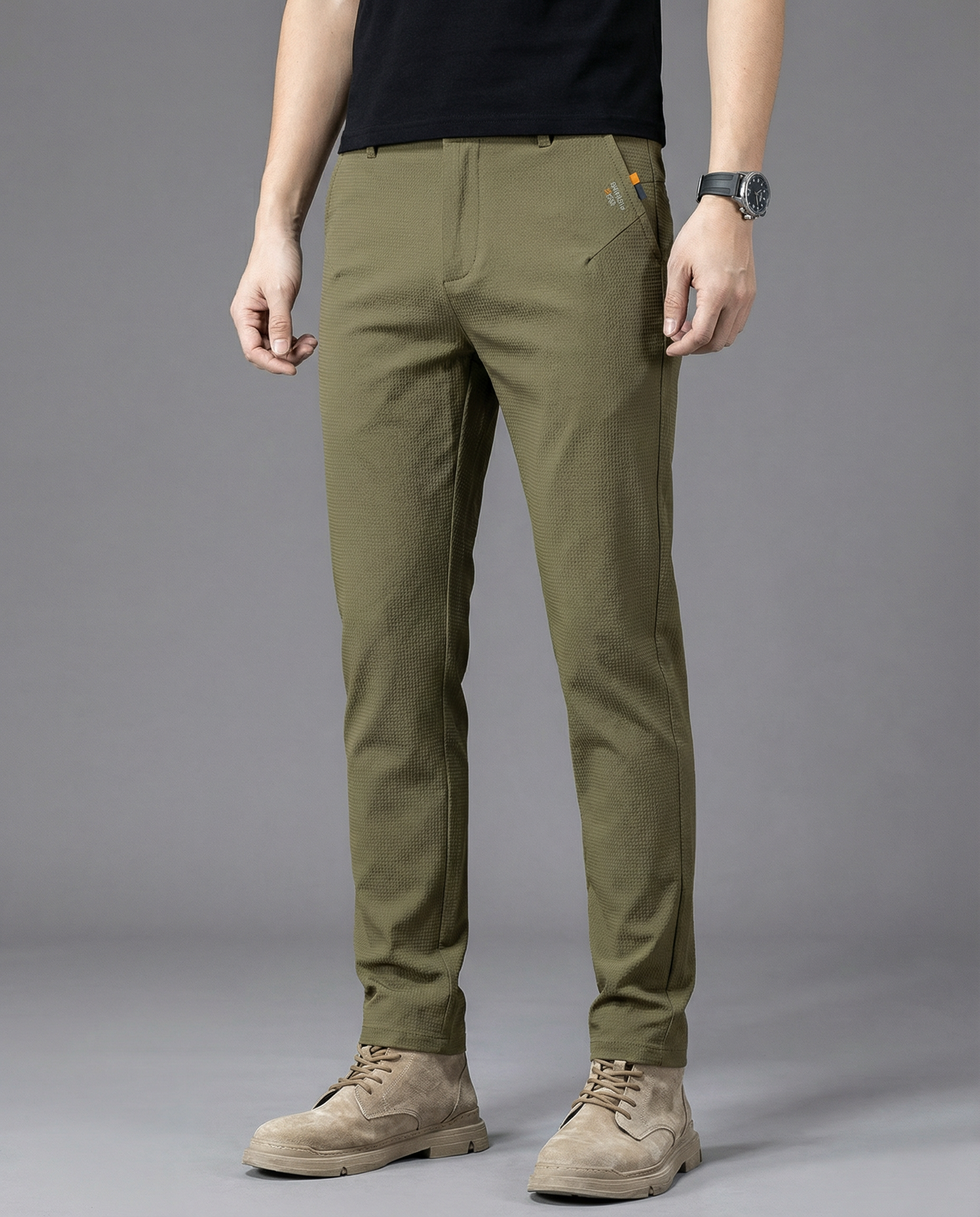 Men's Khaki Chino Pants – Lightweight Slim Fit for Casual Spring Wear — back view