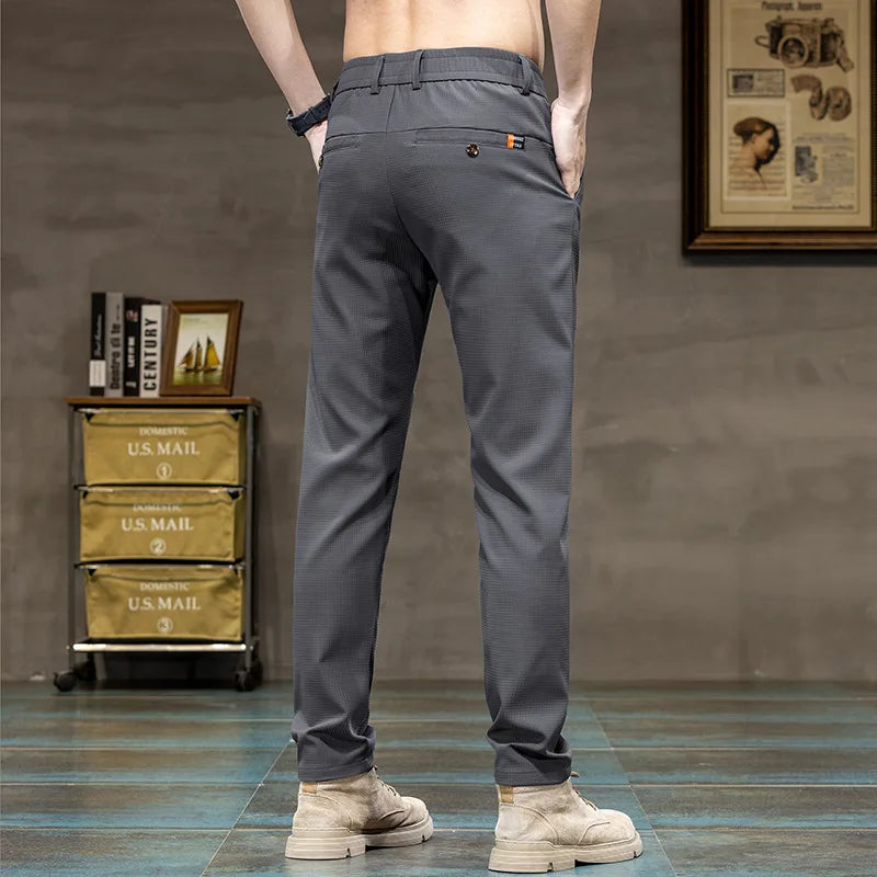 Men's Khaki Chino Pants – Lightweight Slim Fit for Casual Spring Wear — close-up