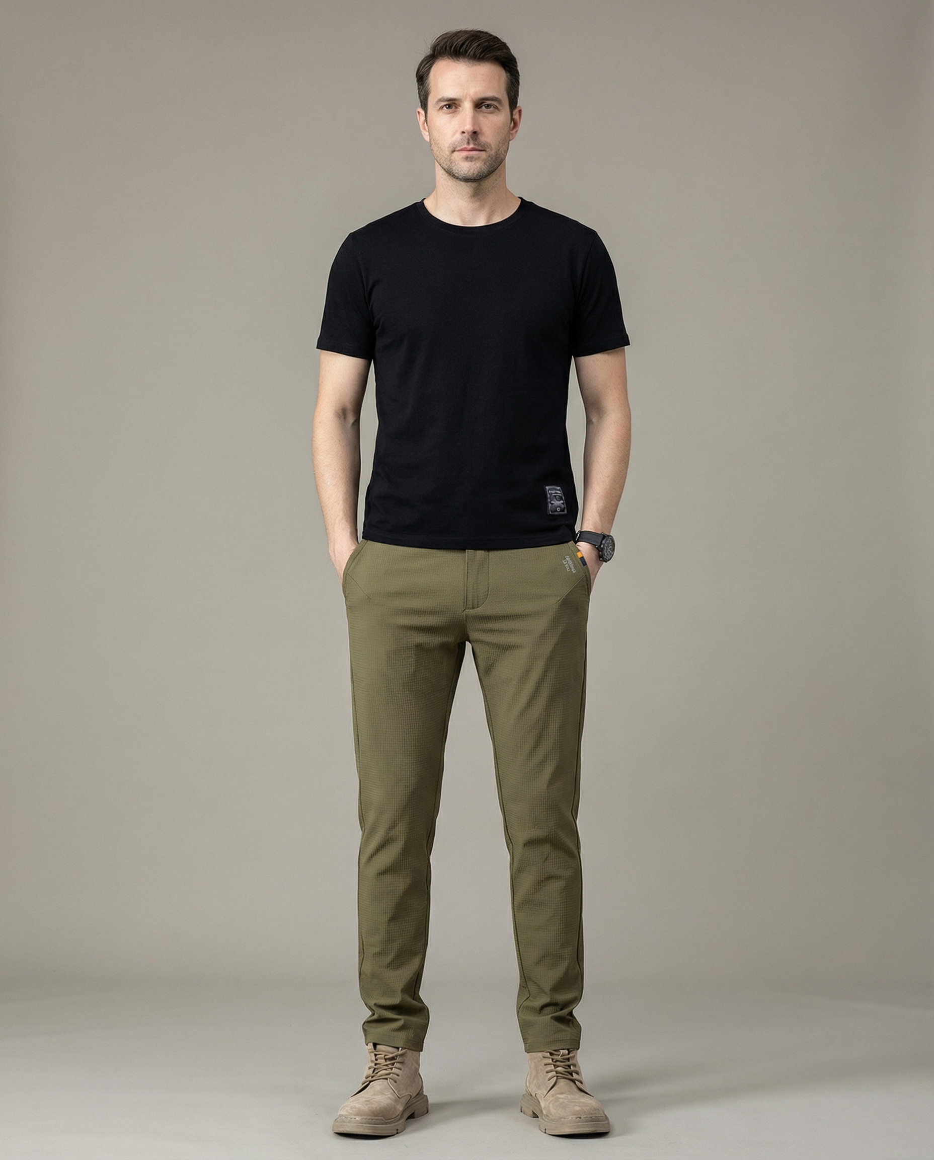 Men's Khaki Chino Pants – Lightweight Slim Fit for Casual Spring Wear — detail view