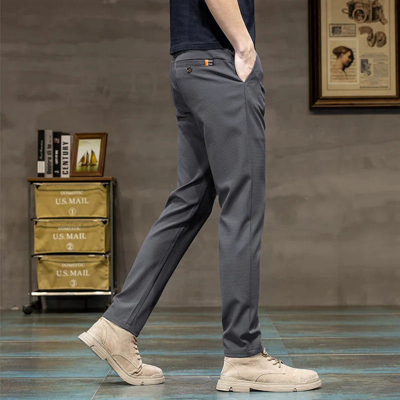 Men's Khaki Chino Pants – Lightweight Slim Fit for Casual Spring Wear — model wearing