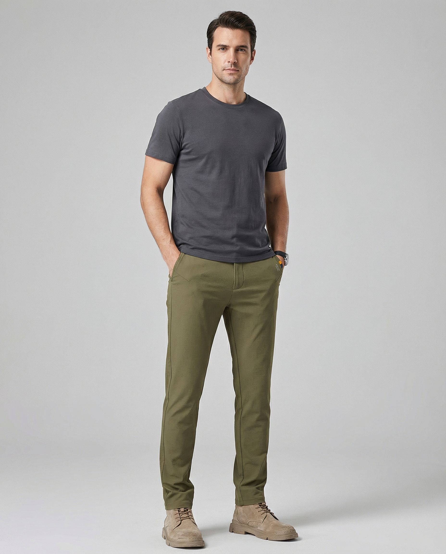 Men's Khaki Chino Pants – Lightweight Slim Fit for Casual Spring Wear — side view