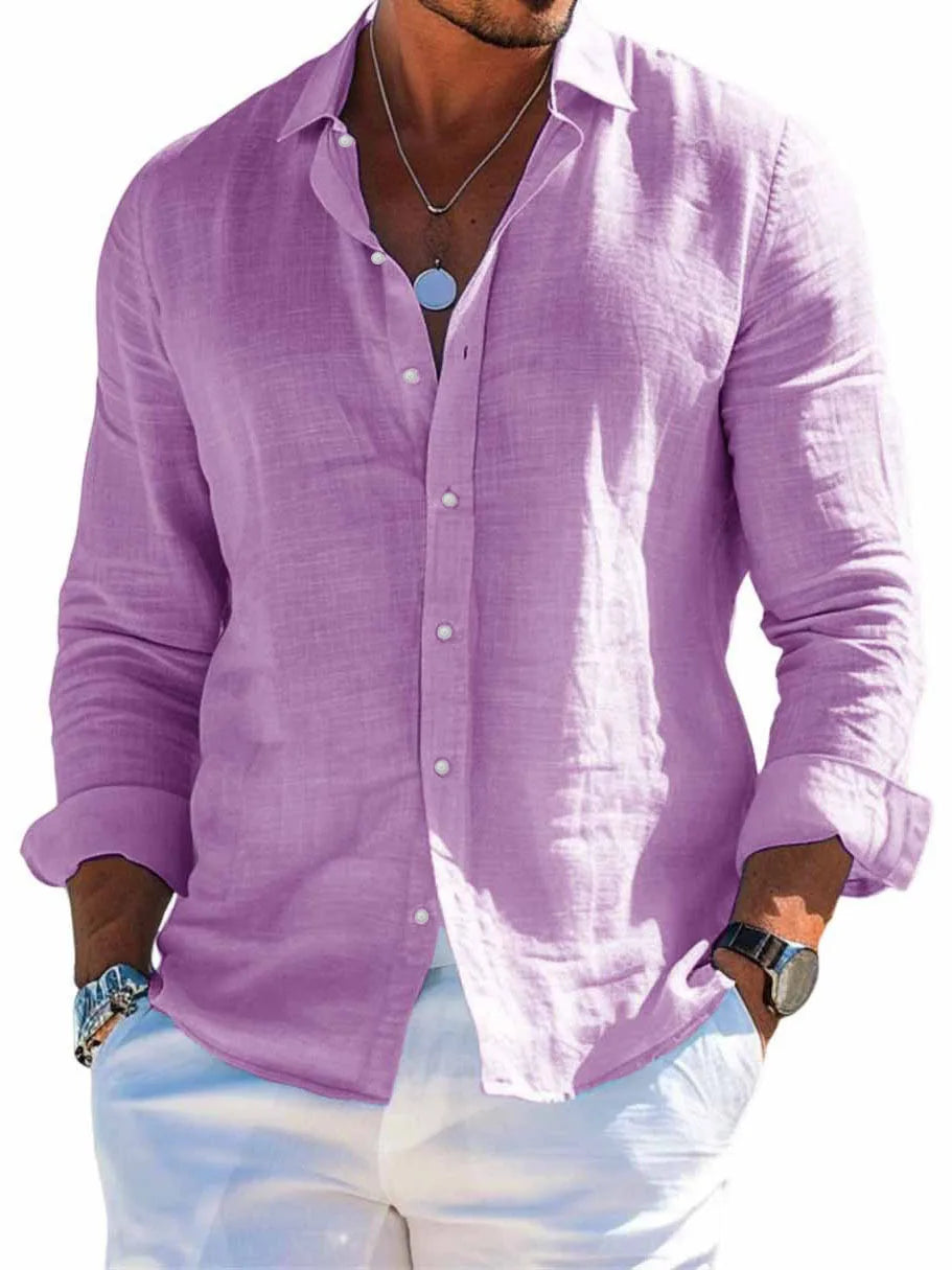 Men's Linen Shirt – Casual Turn Down Collar for Summer Outings — alternative angle