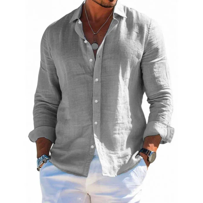 Men's Linen Shirt – Casual Turn Down Collar for Summer Outings — back view
