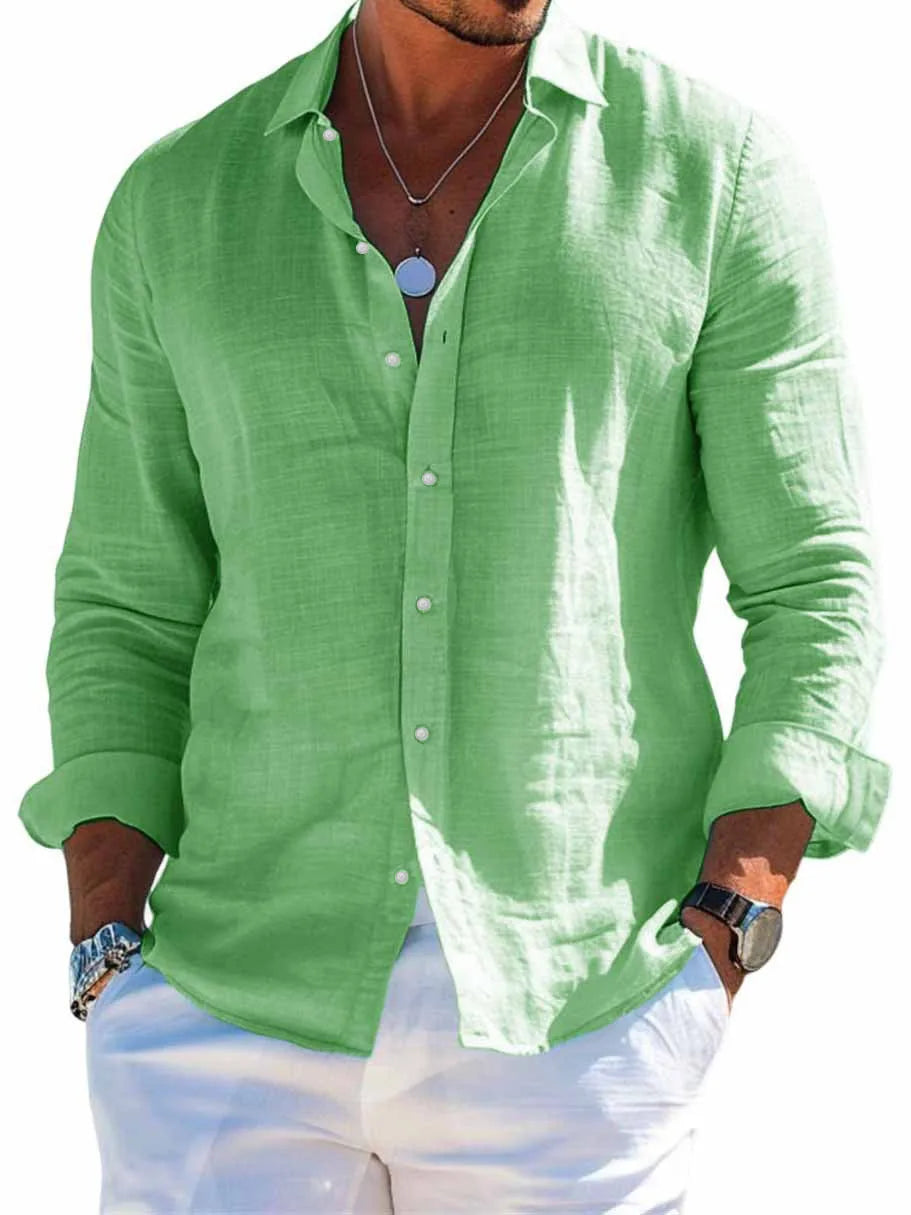 Men's Linen Shirt – Casual Turn Down Collar for Summer Outings — close-up
