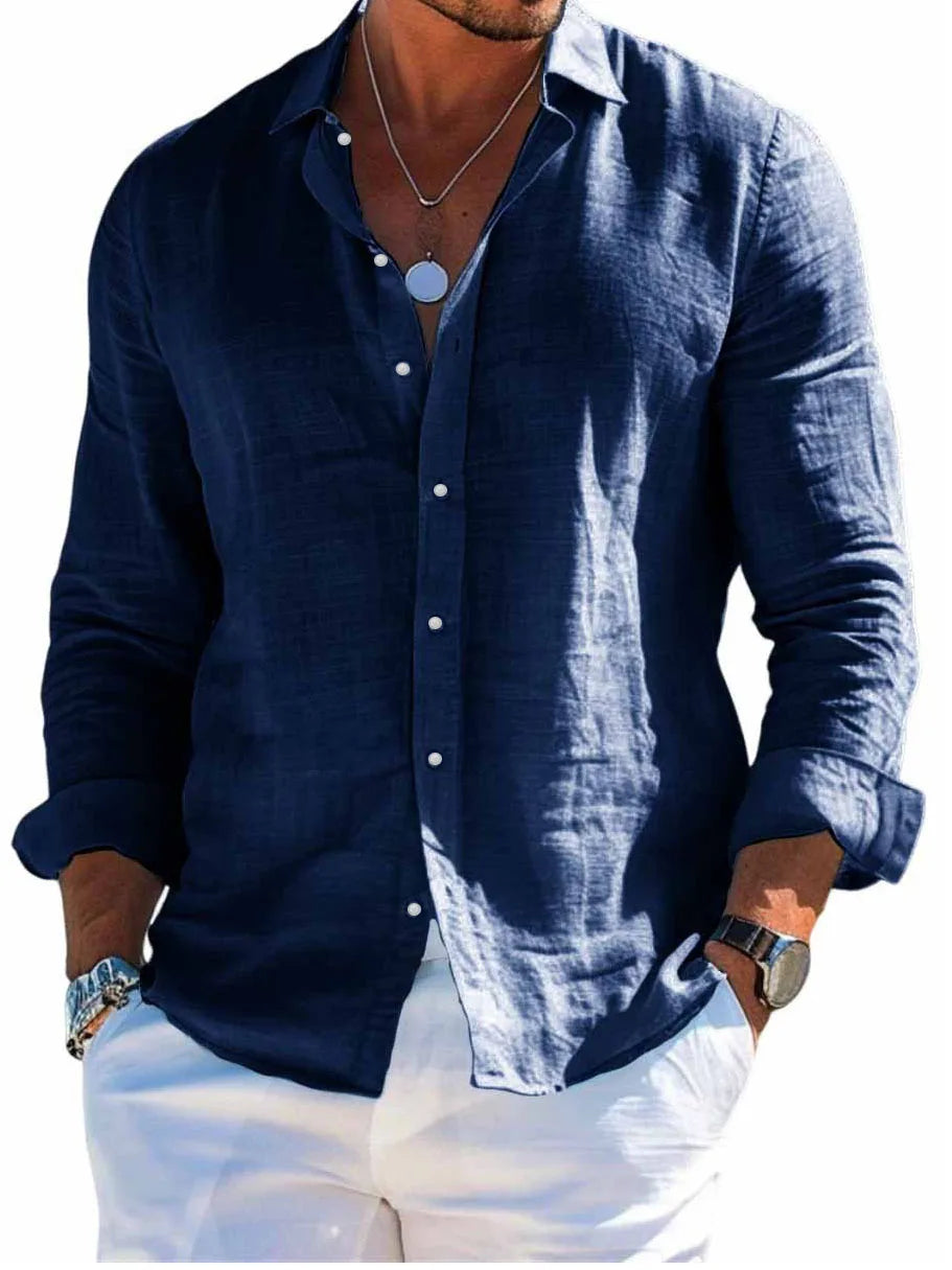 Men's Linen Shirt – Casual Turn Down Collar for Summer Outings — fabric detail