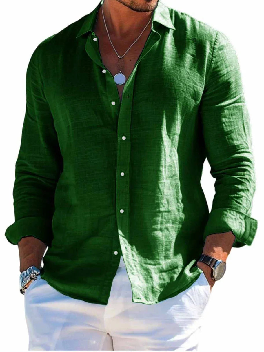 Men's Linen Shirt – Casual Turn Down Collar for Summer Outings — fit overview