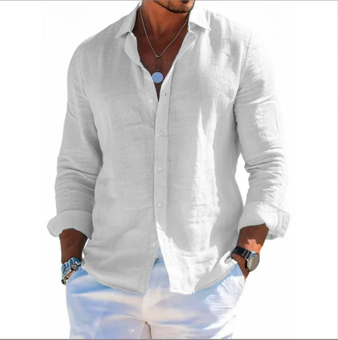 Men's Linen Shirt – Casual Turn Down Collar for Summer Outings — side view