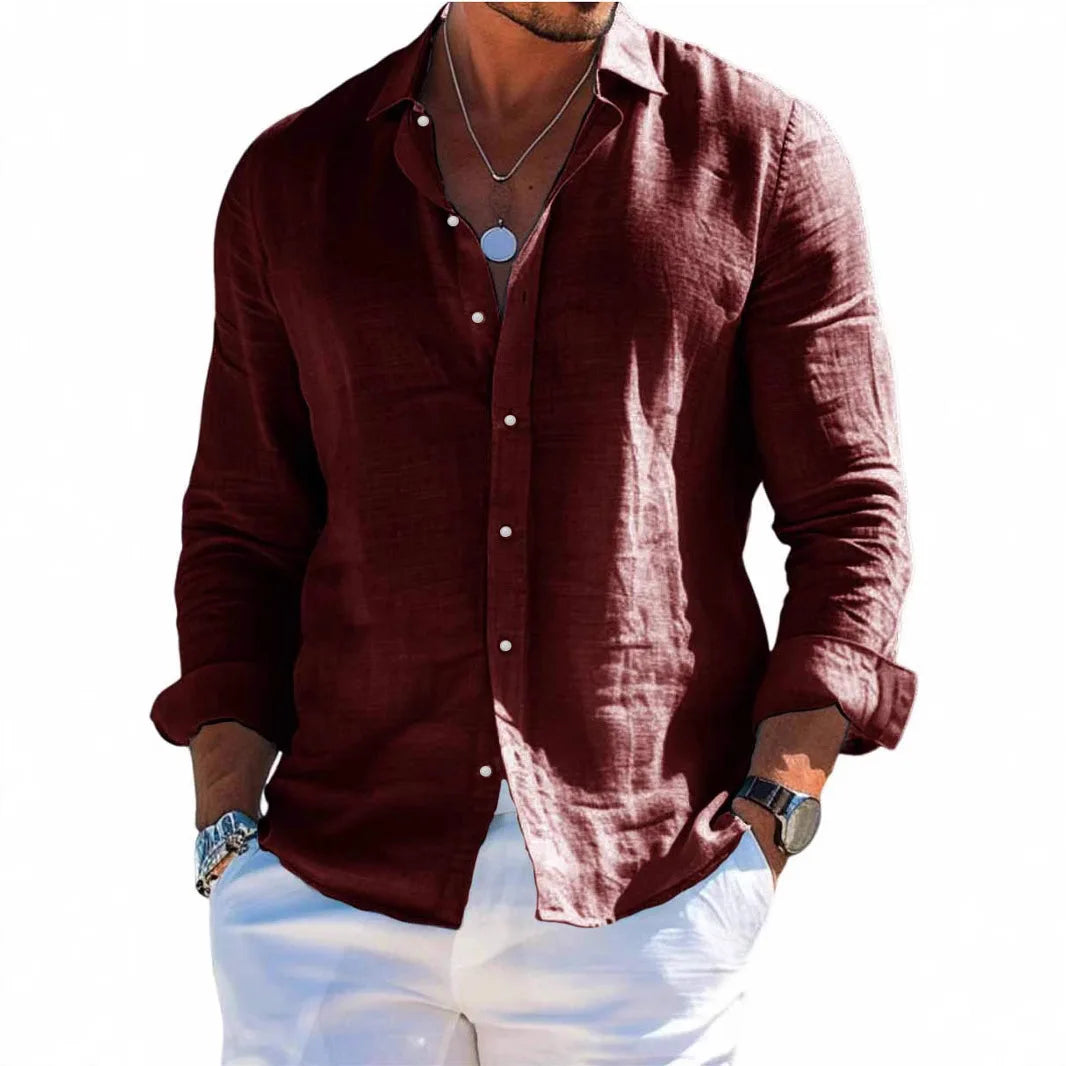 Men's Linen Shirt – Casual Turn Down Collar for Summer Outings