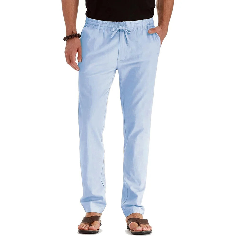 Men's Linen Trousers – Lightweight Breathable Comfort for Summer Outings — model wearing