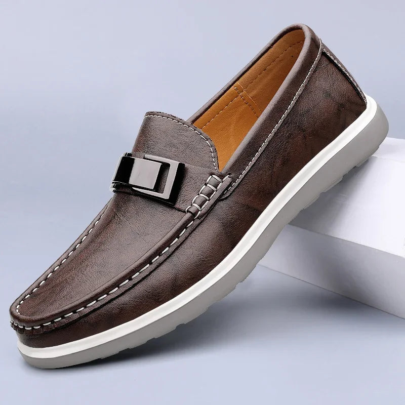 Men's Loafers – Genuine Leather Summer Driving Shoes — model wearing