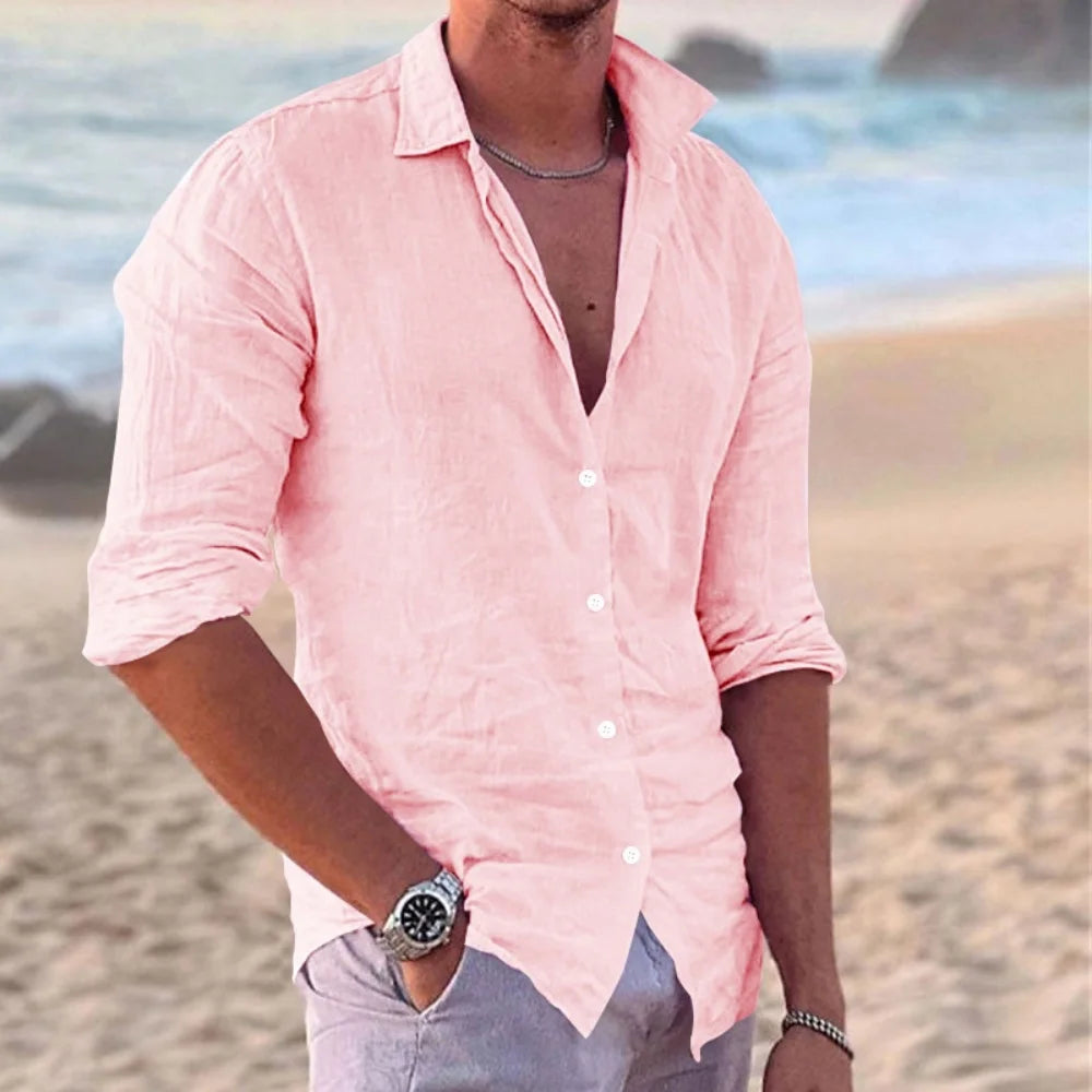 Men's Long Sleeve Polo Shirt – Lightweight Cotton Casual Beachwear — alternative angle