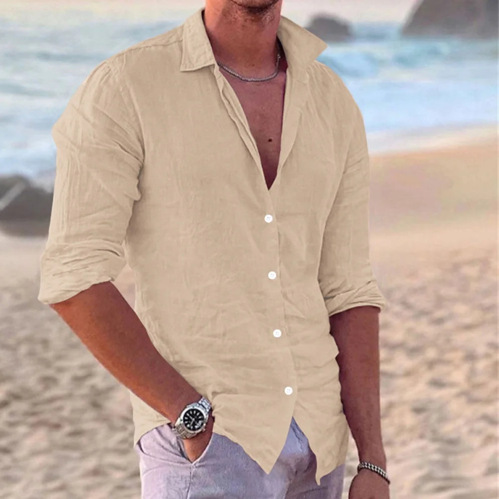Men's Long Sleeve Polo Shirt – Lightweight Cotton Casual Beachwear — fit overview