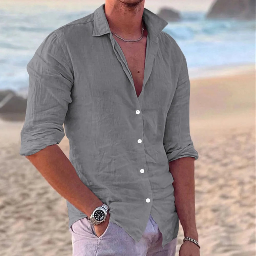 Men's Long Sleeve Polo Shirt – Lightweight Cotton Casual Beachwear — styling detail