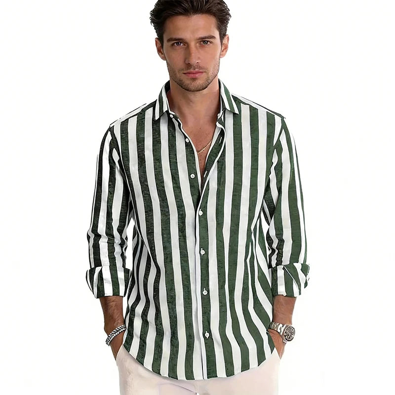 Men's Long Sleeve Stripe Shirt – Stylish Autumn Essential for Casual and Formal Wear — alternative angle