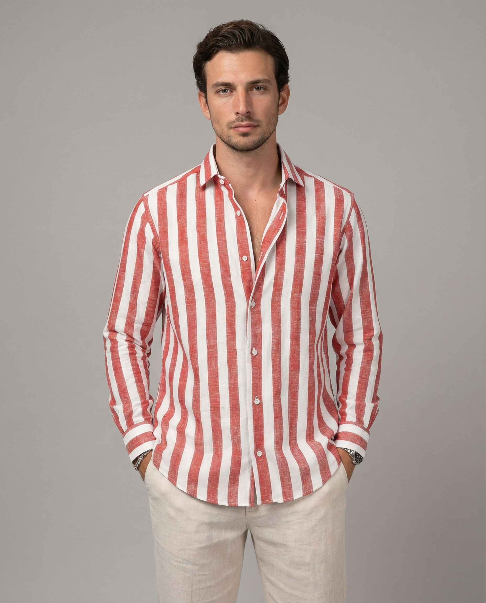 Men's Long Sleeve Stripe Shirt – Stylish Autumn Essential for Casual and Formal Wear — back view
