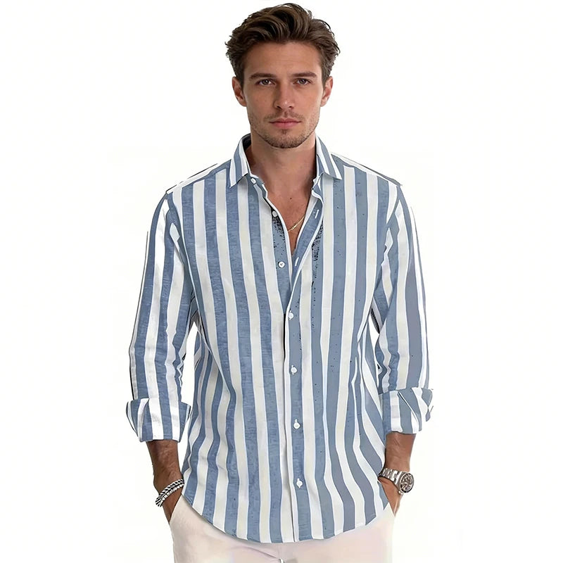 Men's Long Sleeve Stripe Shirt – Stylish Autumn Essential for Casual and Formal Wear — close-up