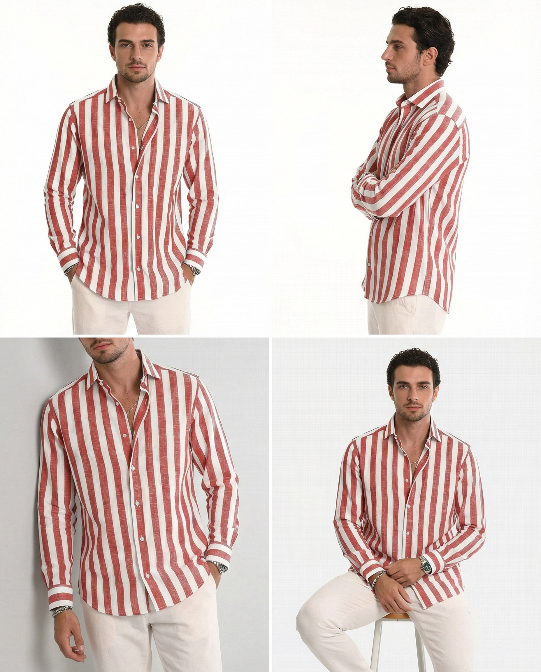 Men's Long Sleeve Stripe Shirt – Stylish Autumn Essential for Casual and Formal Wear — detail view