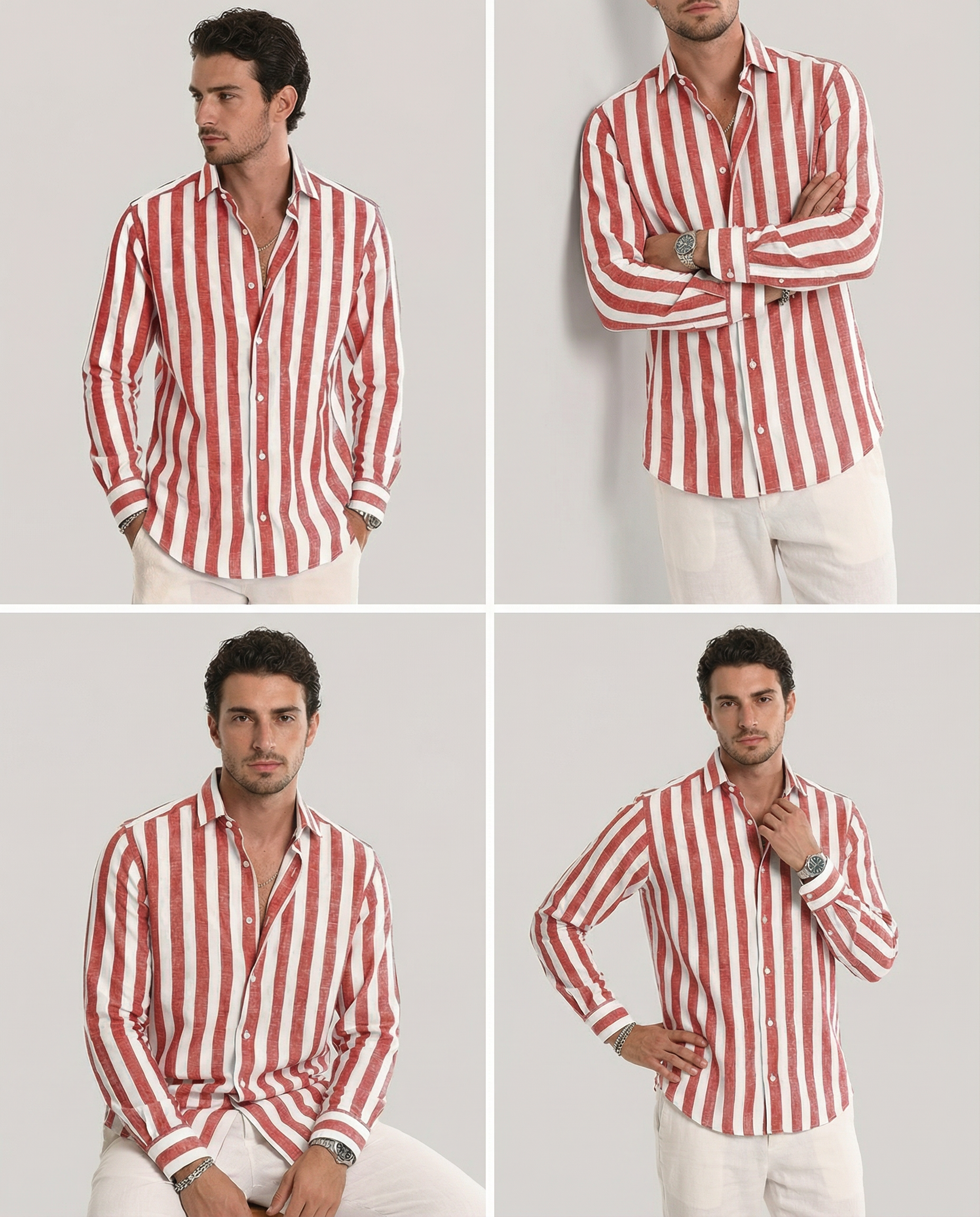 Men's Long Sleeve Stripe Shirt – Stylish Autumn Essential for Casual and Formal Wear — side view