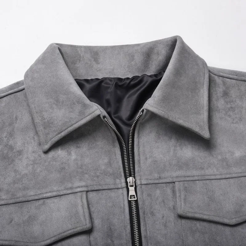 Men's Oversized Windbreaker Jacket – Stylish Suede Design with Functional Pockets — alternative angle