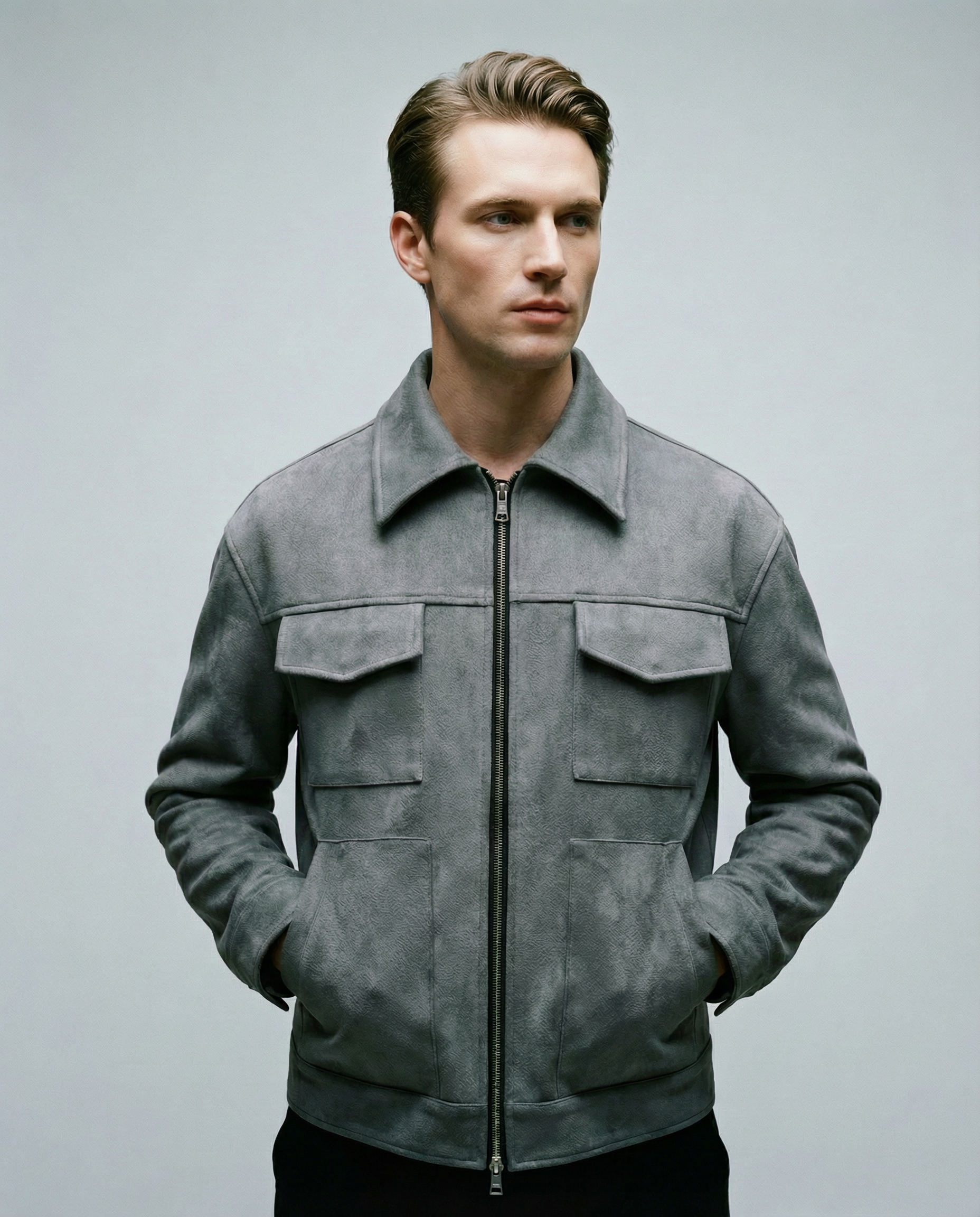 Men's Oversized Windbreaker Jacket – Stylish Suede Design with Functional Pockets — back view