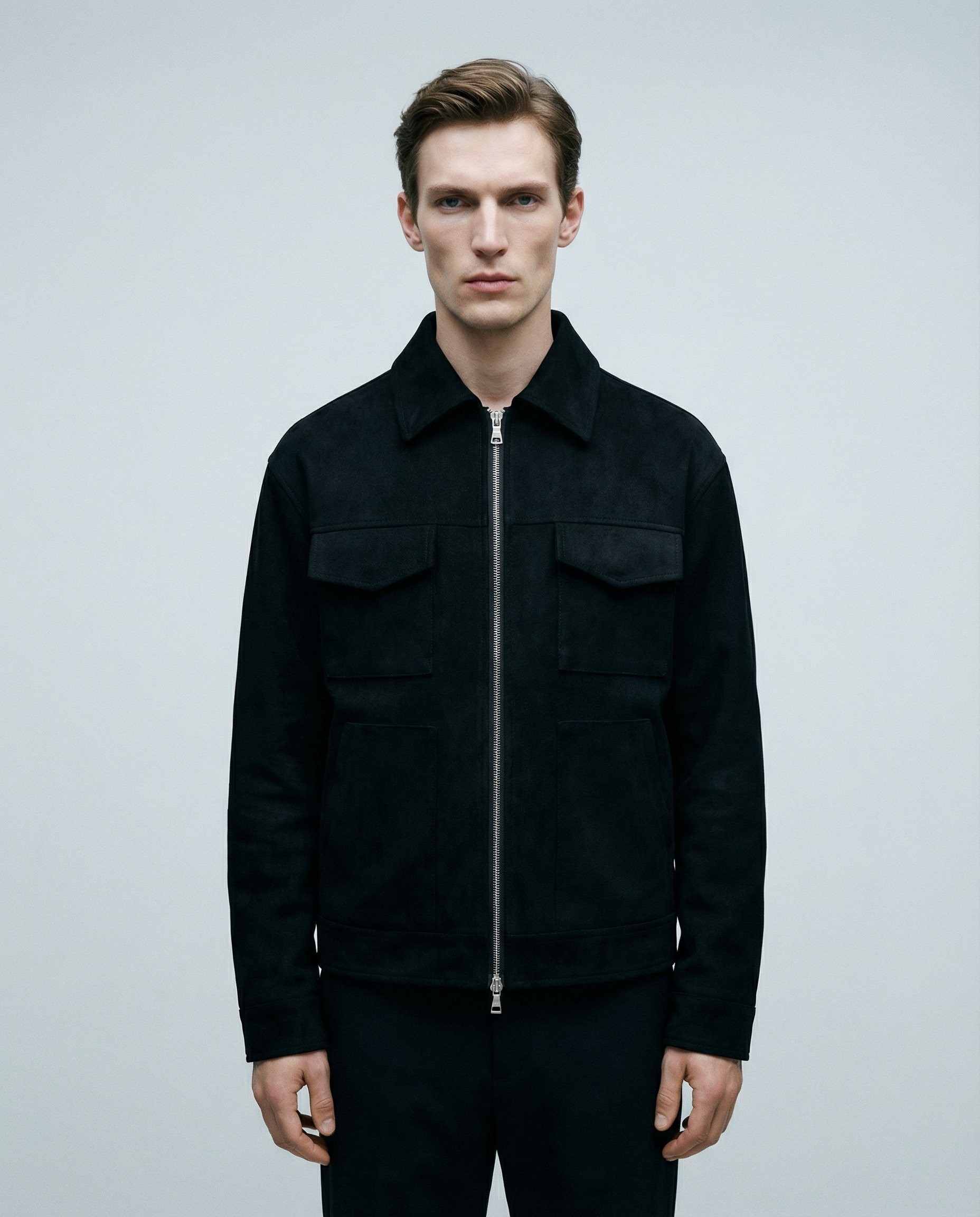 Men's Oversized Windbreaker Jacket – Stylish Suede Design with Functional Pockets — close-up