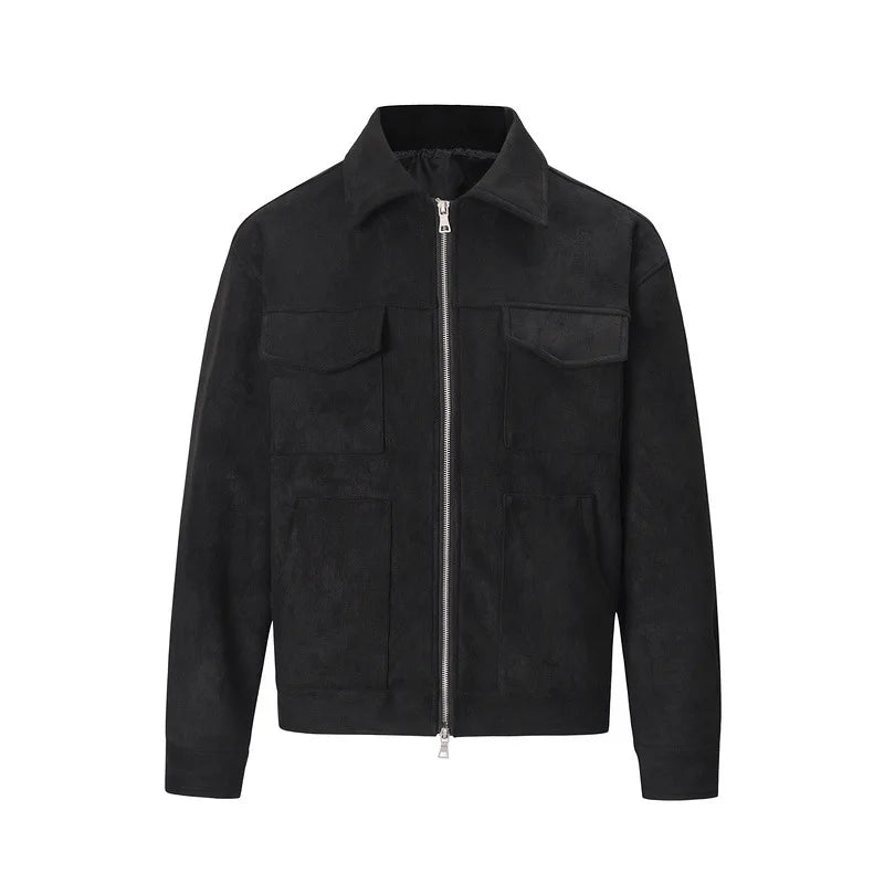 Men's Oversized Windbreaker Jacket – Stylish Suede Design with Functional Pockets — fabric detail