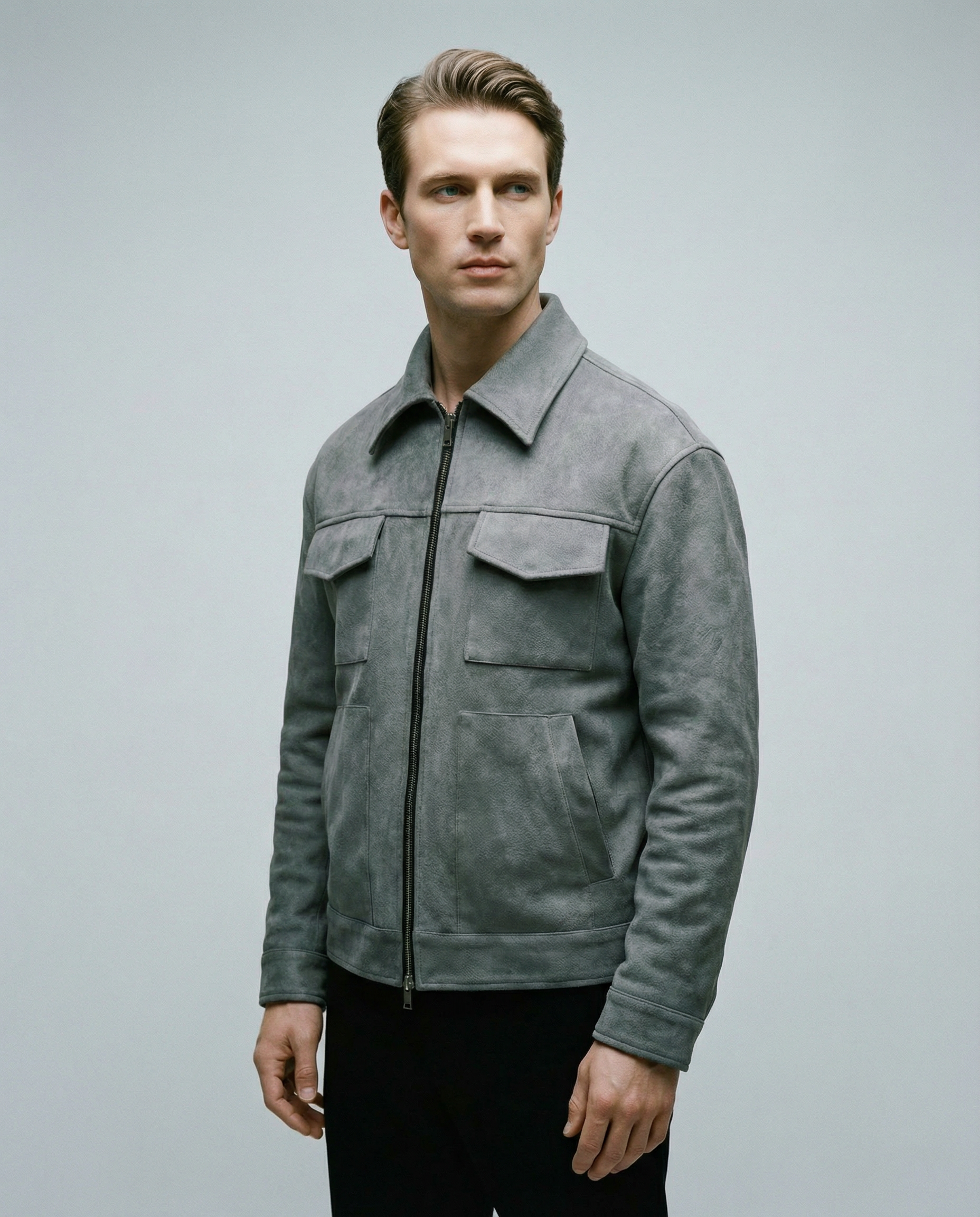 Men's Oversized Windbreaker Jacket – Stylish Suede Design with Functional Pockets — side view