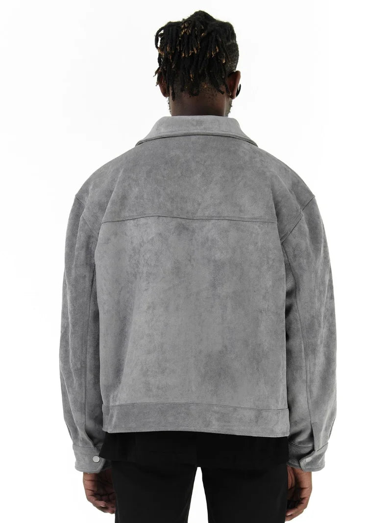 Men's Oversized Windbreaker Jacket – Stylish Suede Design with Functional Pockets — styling detail