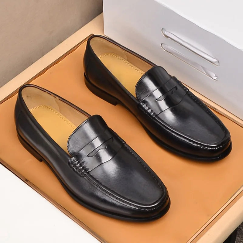 Men's Penny Loafers – Genuine Leather Slip-On Style for Casual and Formal Occasions — detail view