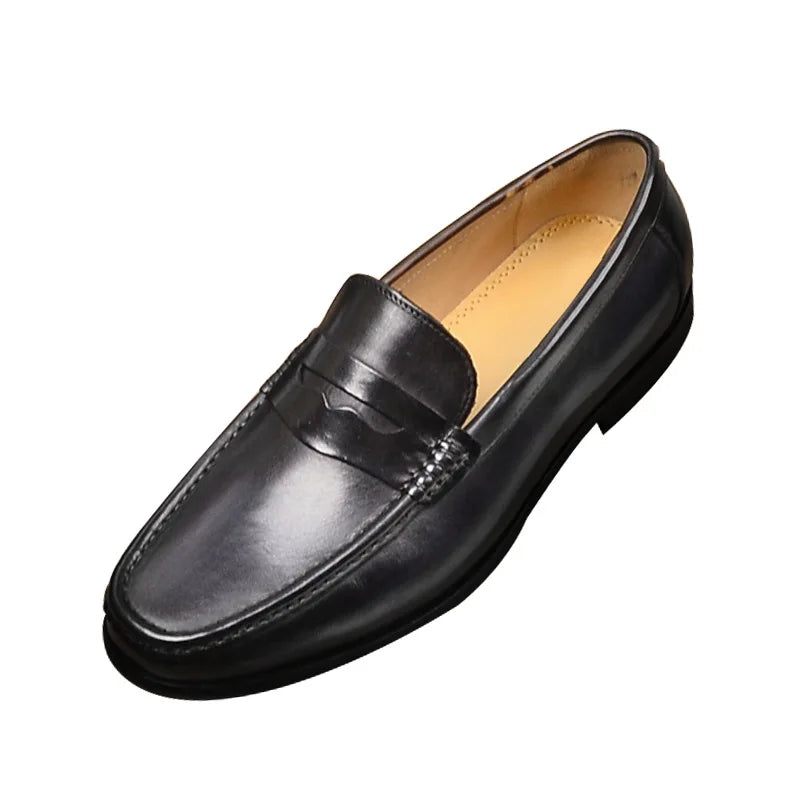 Men's Penny Loafers – Genuine Leather Slip-On Style for Casual and Formal Occasions — model wearing