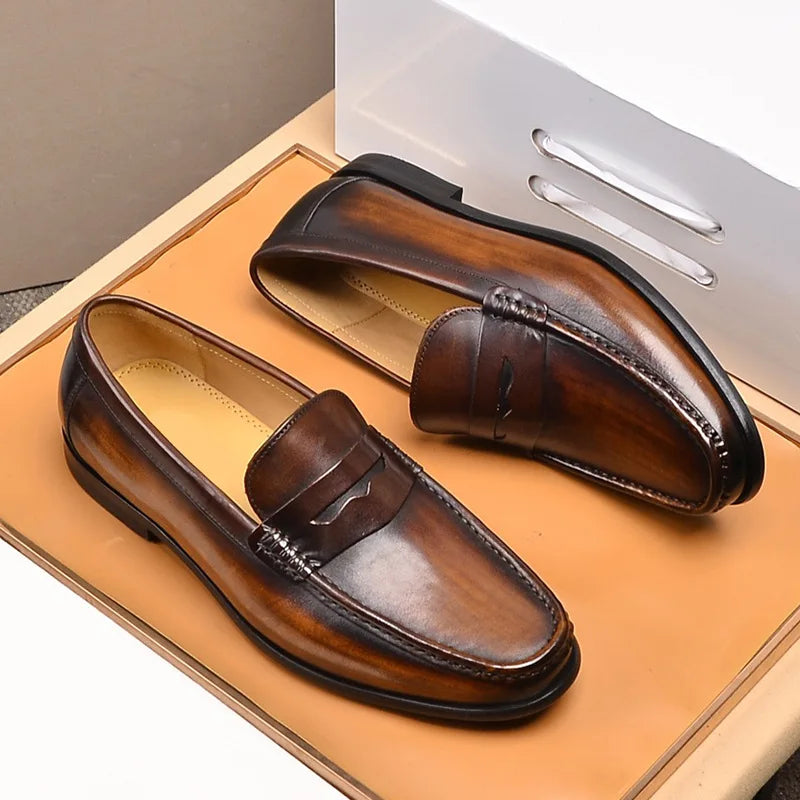 Men's Penny Loafers – Genuine Leather Slip-On Style for Casual and Formal Occasions