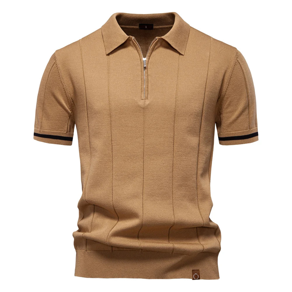 Men's Polo Shirt – Stylish Zipper Design for Athletic Comfort — model wearing