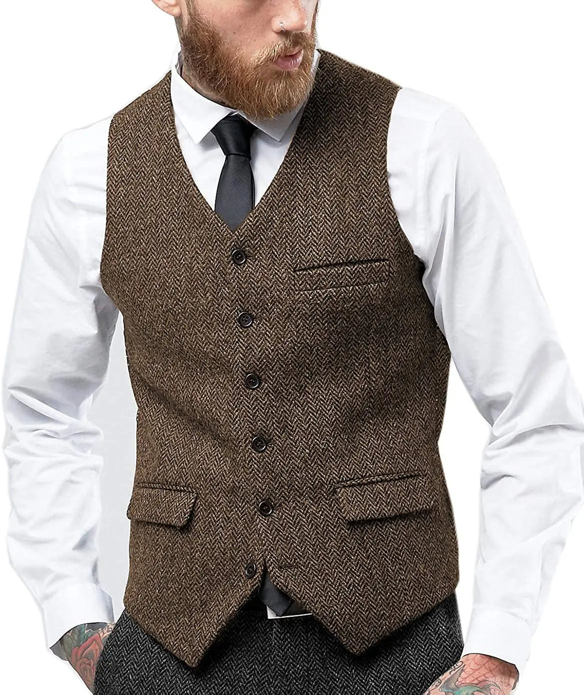 Men's Retro Tweed Waistcoat – Classic Herringbone Style for Smart-Casual Layering — alternative angle