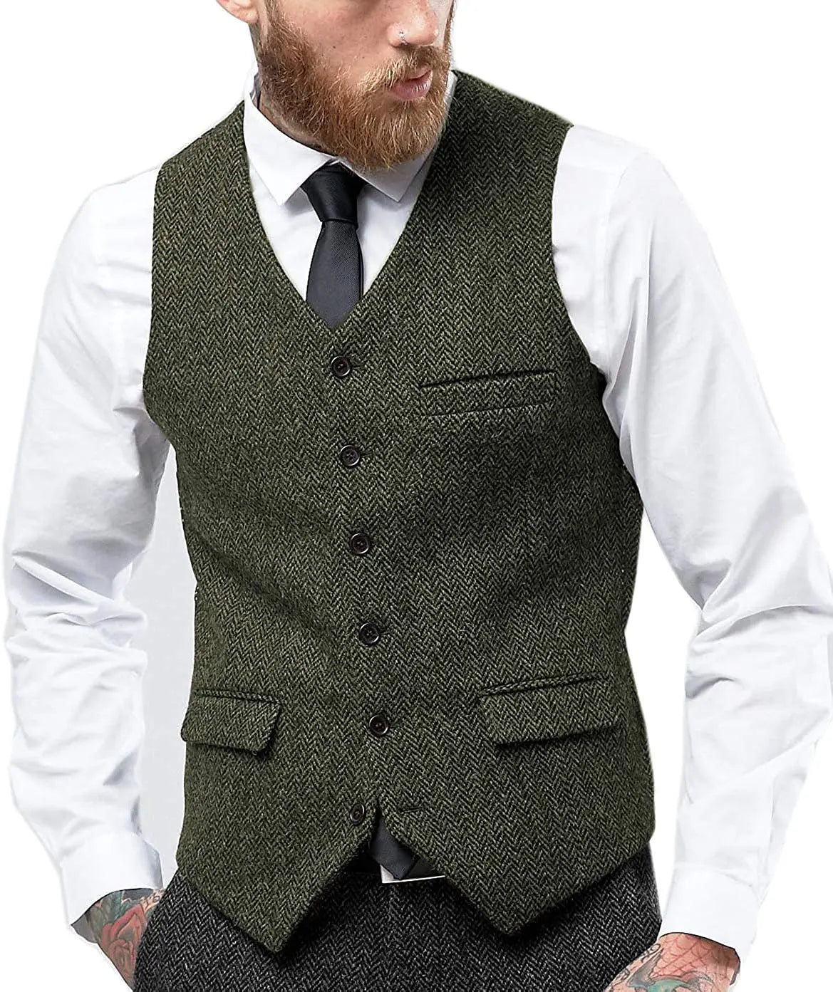 Men's Retro Tweed Waistcoat – Classic Herringbone Style for Smart-Casual Layering — fit overview