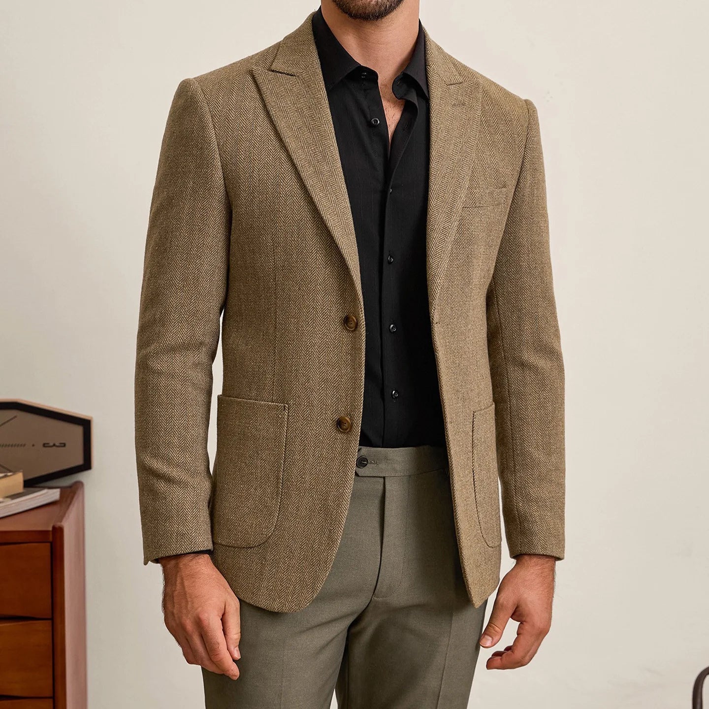 Men's Retro Wool Suit – Chic Slim-Fit Jacket for Autumn Style
