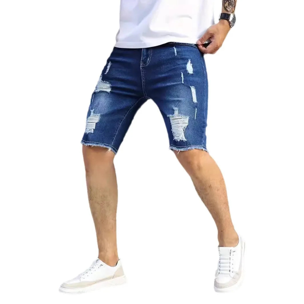 Men's Ripped Denim Shorts – Stylish Stretch Fit for Casual Summer Outings — side view