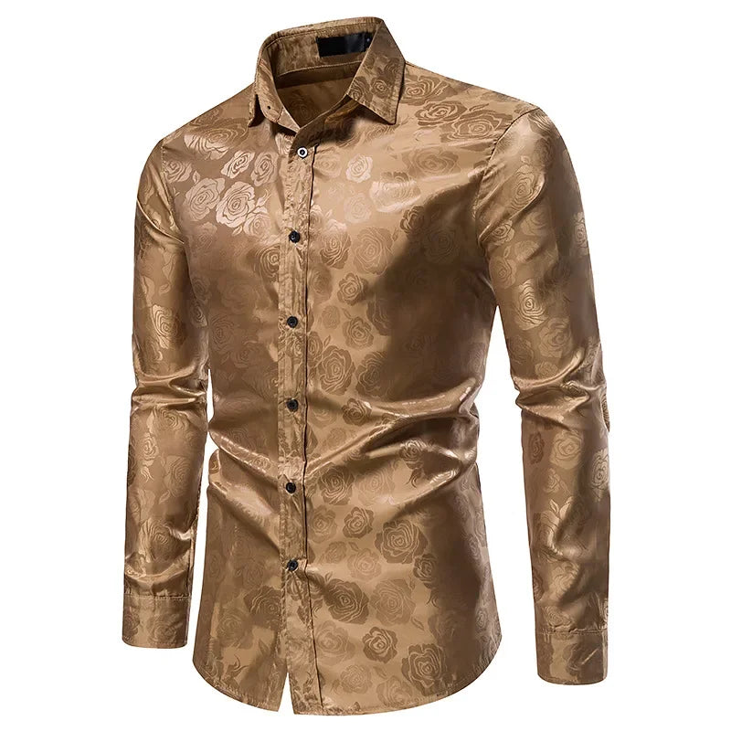 Men's Rose Print Shirt – Elegant Long Sleeve Floral Design for Formal Events — side view
