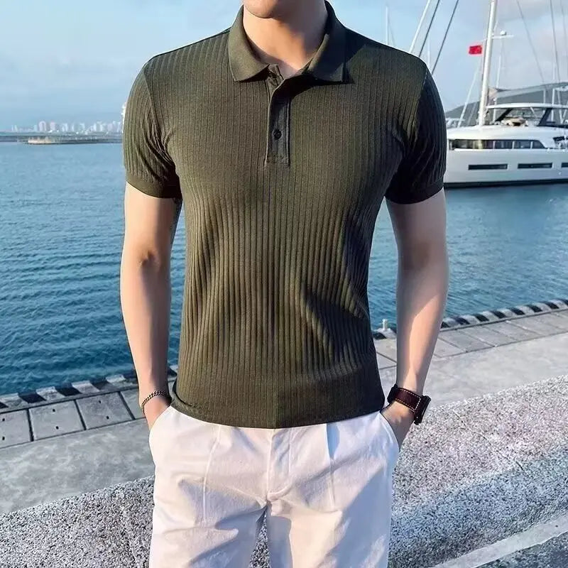 Men's Slim Fit Polo Shirt – Stylish Short Sleeve Design for Business Casual Wear — back view