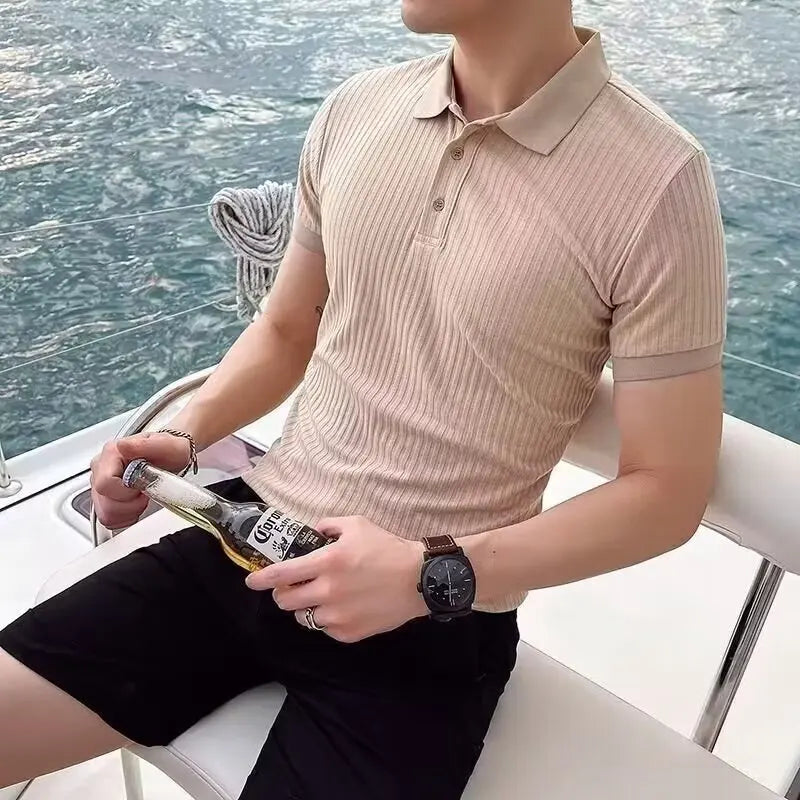 Men's Slim Fit Polo Shirt – Stylish Short Sleeve Design for Business Casual Wear — close-up
