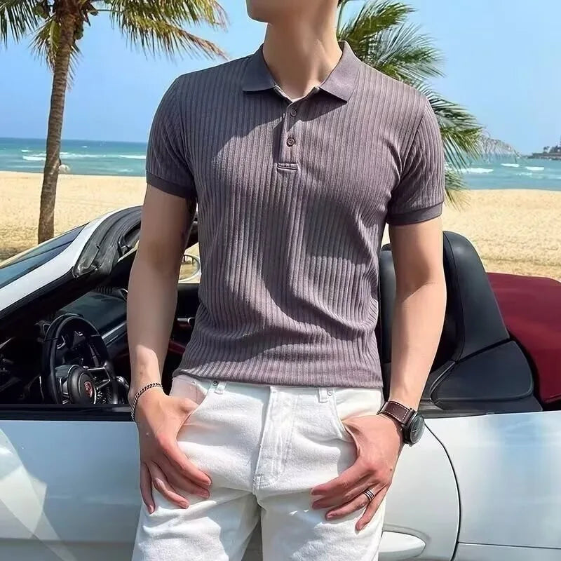 Men's Slim Fit Polo Shirt – Stylish Short Sleeve Design for Business Casual Wear — detail view