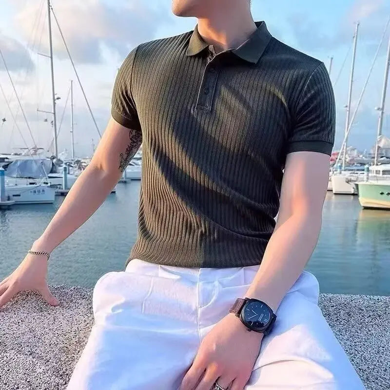 Men's Slim Fit Polo Shirt – Stylish Short Sleeve Design for Business Casual Wear