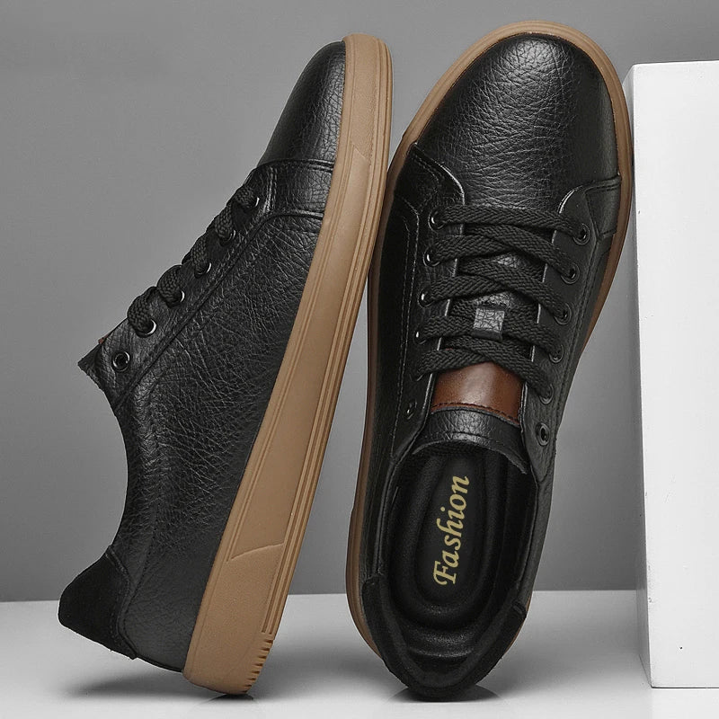 Men's Trainers – Comfortable Genuine Leather Casual Footwear — model wearing